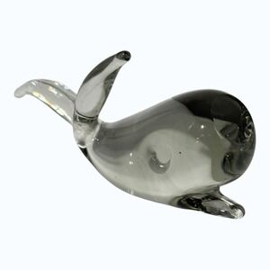 Unmarked Whale Figurine Unisex 5" Smoky Gray Good MCM Art Glass Polished Snout